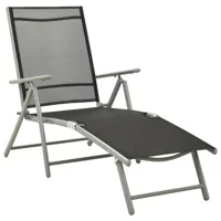 transat chaise longue bain de soleil lit de jardin terrasse meuble d'extérieur pliable textilène et aluminium noir et argenté 02_0012887
