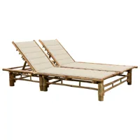 transat chaise longue bain de soleil lit de jardin terrasse meuble d'extérieur pour 2 personnes 200 cm avec coussins bambou 02_0012907