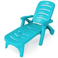 chaise longue pliable dossier inclinable à 5 positions avec roues intégrées pour terrasse jardin piscine 150 kg bleu 20_0002261