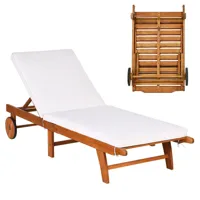 chaise longue pliable en bois avec 2 roues et un coussin amovible dossier réglable capacité portante 160 kg idéal pour l’extérieur 20_0002262