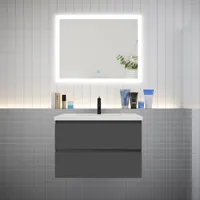 aica ensemble meuble vasque l.79cm anthracite 2 tiroirs + led miroir + lavabo