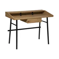 meuble bureau 1 tiroir en bois effet chêne et métal noir l 110 cm