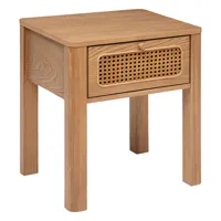 table d'appoint table de chevet 1 tiroir en bois et rotin h 52.5 cm