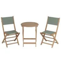 ensemble table et chaises de jardin rimini 2 places en bois d'acacia et textilène vert kaki