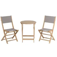 ensemble table et chaises de jardin rimini 2 places en bois d'acacia et textilène taupe