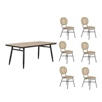 ensemble table alba en bois d'acacia fsc et 6 chaises de jardin naturelles