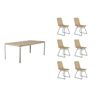 ensemble table asti en bois d'acacia fsc 200 cm et 6 chaises de jardin
