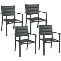 lot de 4 chaises de jardin empilables avec accoudoirs alu textilène gris