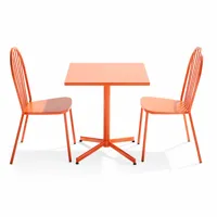 ensemble table carrée de jardin inclinable et 2 chaises bistrot orange