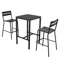 table haute de terrasse avec 2 chaises en aluminium noir