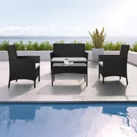 imora - salon de jardin résine tressée noir/ecru - ensemble 4 places - canapé + fauteuil + table
