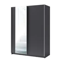 armoire, garde robe 150cm coloris gris graphite collection gozu. deux portes coulissantes. dressing complet avec miroir.