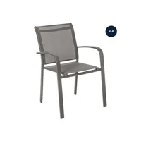 lot de 4 fauteuils de jardin en aluminium empilable wengé/tonka essentia - hespéride
