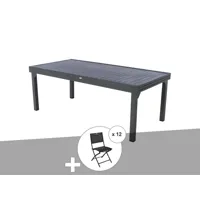 ensemble repas table extensible rectangulaire alu graphite piazza + 12 chaises modula - hespéride