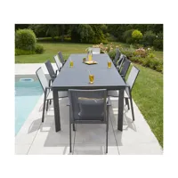 seychelles l minea - ensemble table et chaises de jardin - 10 places - gris perle