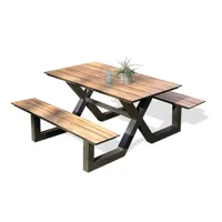 table de jardin en aluminium anthracite et plateau hpl effet bois - vancouver