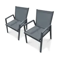 lot de 2 fauteuils de jardin empilables en aluminium gris anthracite - floride