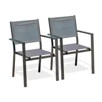 lot de 2 fauteuils de jardin en aluminium et toile plastifiée grise - tolede