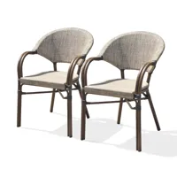 lot de 2 fauteuils de jardin en aluminium marron et textilène beige - ushuaia