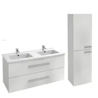 meuble double vasque 120 cm jacob delafon ola up + colonne de salle de bain blanc