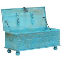 coffre de rangement bois de manguier massif 100x40x41 cm bleu - armoires et meubles de rangement - coffres de rangement - bleu - bleu