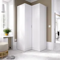 armoire elgon, meuble d'angle pour chambre à coucher, armoire d'angle avec 2 portes battantes, 91x93h184 cm, blanc