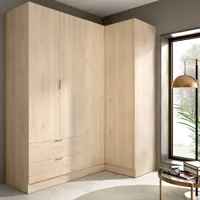 armoire sillara, meubles d'angle pour chambre à coucher, armoire d'angle avec 4 portes battantes, 174x91h184 cm, chêne