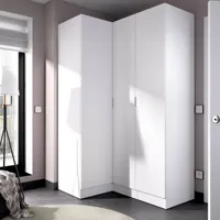 armoire dhuar, meuble d'angle pour chambre, armoire d'angle avec 3 portes battantes, 133x91h184 cm, blanc