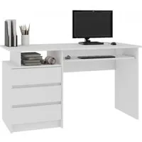 bureau informatique contemporain toska - hucoco - grand plateau + 3 tiroirs + niche de rangement - blanc