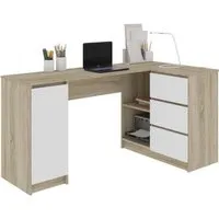 bureau informatique d'angle balaur - hucoco - sonoma blanc - 155x85x77 cm - 3 tiroirs + niches