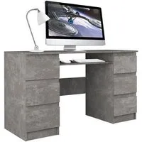 bari - bureau informatique - bureau d'ordinateur - 6 tiroirs + support clavier coulissant - mobilier bureau - imitation béton