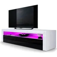 vladon meuble tv bas valencia en blanc mat - noir haute brillance - blanc haute brillance