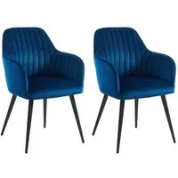 lot de 2 chaises avec accoudoirs eleana - velours & métal noir - bleu