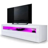 vladon meuble tv bas valencia en blanc mat - blanc haute brillance - blanc haute brillance