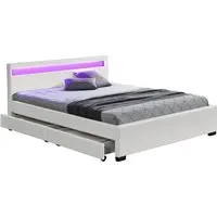 lit enfield - structure de lit en simili blanc avec rangements et led intégrées - 160x200 cm
