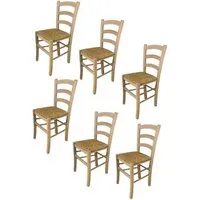 tommychairs - set 6 chaises cuisine venezia, robuste structure en bois de hêtre poli non traité, 100% naturel et assise en paille