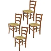 tommychairs - set 4 chaises cuisine venice, robuste structure en bois de hêtre peindré en couleur noyer clair et assise en paille