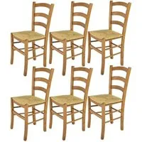 tommychairs - set 6 chaises cuisine venice, robuste structure en bois de hêtre peindré en couleur chêne et assise en paille