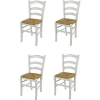 tommychairs - set 4 chaises cuisine venezia style shabby chic, structure en bois de hêtre vieilli à la main et assise en paille