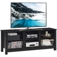 costway meuble/banc tv, 135 x 39,5 x 54 cm, avec 2 étagères de rangement centre multimédia, 3 niveaux d'étagères réglables, noir
