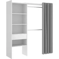 armoire dressing extensible avec rideau + 1 tiroir coloris blanc - longueur 110-160 x hauteur 205 x profondeur 50 cm