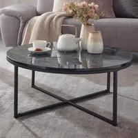 wohnling table basse aspect marbre table noire ø80cm table de salon ronde métal