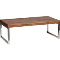 table basse en bois massif sheesham - wohnling - 120cm de large - style campagnard - brun