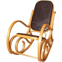 rocking-chair - m41 - imitation bois de chêne - assise en cuir patchwork marron