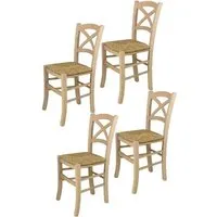 tommychairs - set 4 chaises cuisine cross, robuste structure en bois d'hêtre poli, non traité, 100% naturel, assise en paille