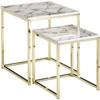 table d'appoint carrée en marbre blanc et structure métal doré - wohnling