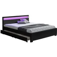 lit enfield - structure de lit en simili noir avec rangements et led intégrées - 160x200 cm
