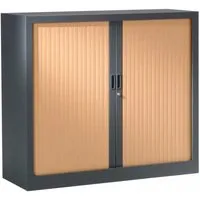 armoire de bureau portes à rideaux 2 étagères anthracite, hêtre