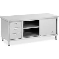 meuble bas inox table travail armoire portes coulissantes 200x70cm 3 tiroirs