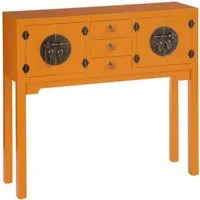 console 4 portes, 3 tiroirs orange meuble chinois - pekin - l 95 x l 26 x h 90